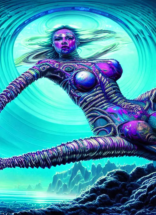 Prompt: hyper detailed ultra sharp of a silicone goddesscore slutpunk biocore overcrowded ocean city bioluminated seawomen trending on artstation, warpaint aesthetic, earthwave, colorful, psychedelic, ornate, intricate, digital painting, concept art, smooth, sharp focus, illustration, art by artgerm and greg rutkowski and h. r. giger, 8 k