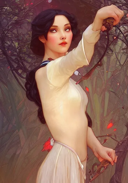 Prompt: snow white dance, intricate, elegant, highly detailed, digital painting, artstation, concept art, smooth, sharp focus, illustration, art by artgerm and greg rutkowski and alphonse mucha and william - adolphe bouguereau