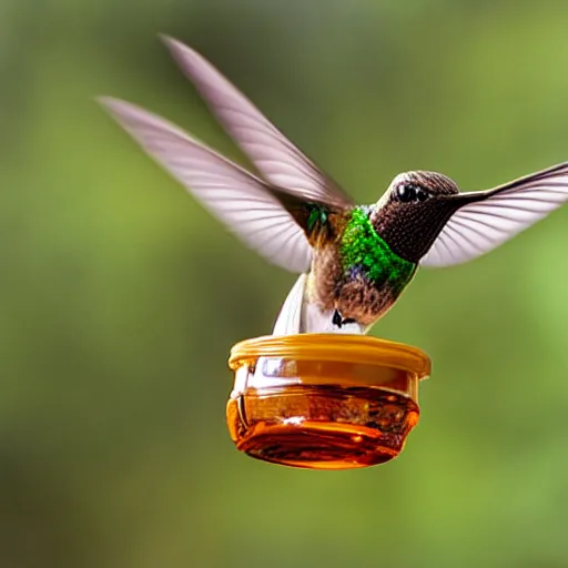 Prompt: a photo of a hummingbird making honey