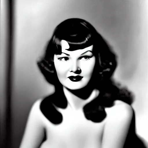 Prompt: old monochrom photography, hollywood golden age, face portrait of betty page by george edward hurrell, 4 k,