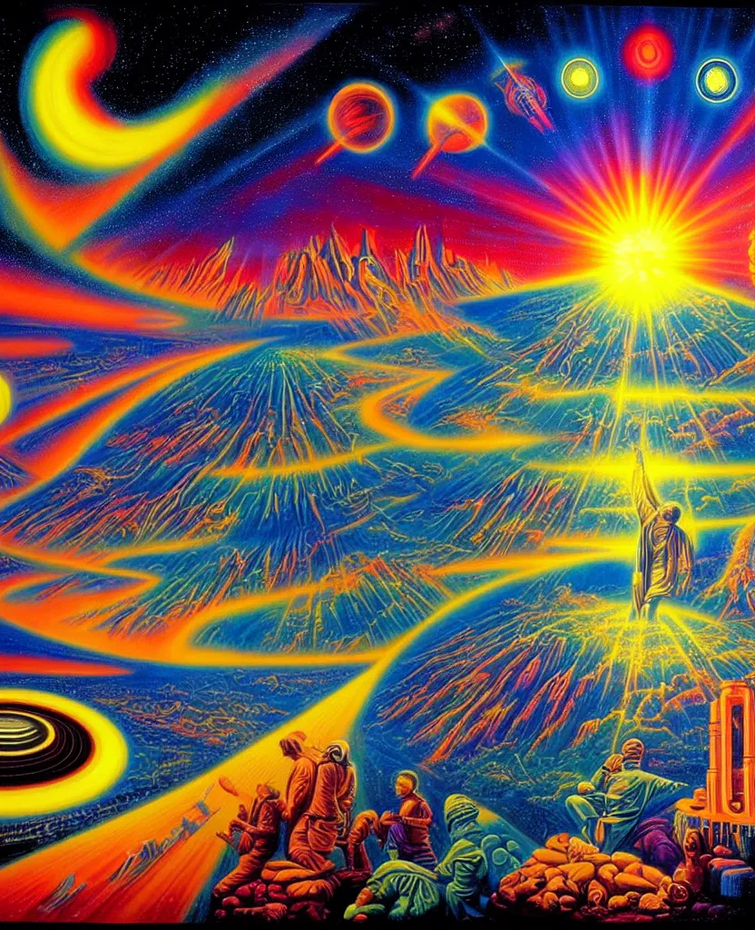 Image similar to a beautiful colorful future for humanity, spiritual science, divinity, utopian, heaven on earth by david a. hardy, wpa, public works mural, socialist