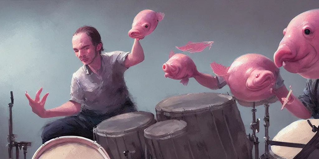 Image similar to blobfish play on drums greg rutkowski