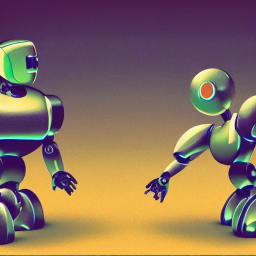 Image similar to two robots shaking hands with each other, an illustration of by andre pijet, behance contest winner, les automatistes, future tech, sci - fi, quantum wavetracing