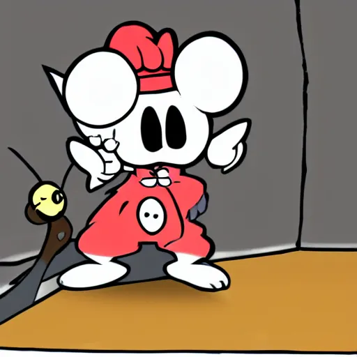 Prompt: A Moogle in the style of Cuphead, vintage cartoon coloring