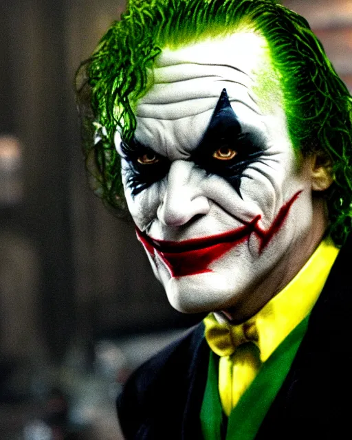 Image similar to Film still close-up shot of Vince McMahon as The Joker from the movie The Dark Knight