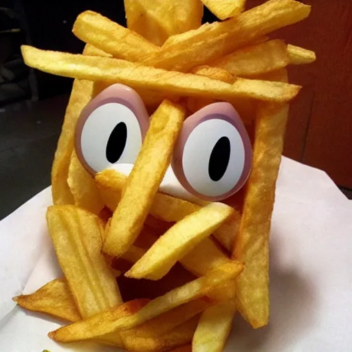 Image similar to [ a french fry chip ] shaped like stephen fry as a pixar character hybrid intercross mix