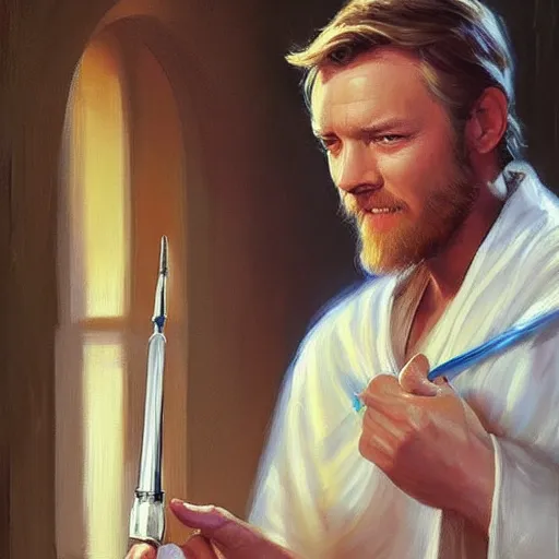 Image similar to Obi-Wan Kenobi, painting by Vladimir Volegov