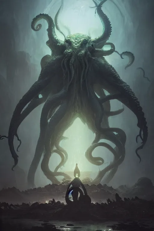 Image similar to cthulhu, huge, towering, gigantic, high octane, 8 k, digital art, magic the gathering, mtg, by greg rutkowski, trending on artstation