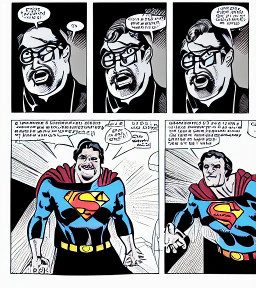 Image similar to gabe newell as a superman, comics style, line art