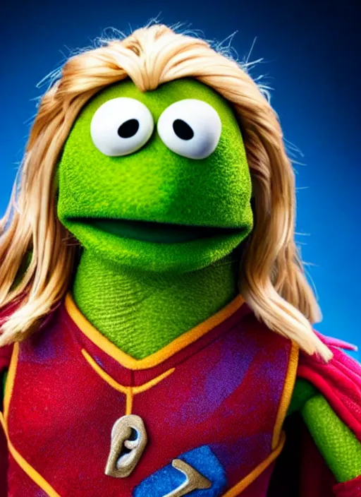 Prompt: studio portrait still of muppet thor from avengers infinity war as a muppet muppet as a muppet, 8 k, studio lighting, key light,