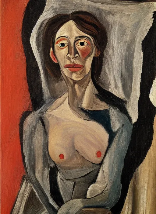 Prompt: Real life Picasso's portrait of a woman, painted by Lucian Freud, highly detailed, 8k