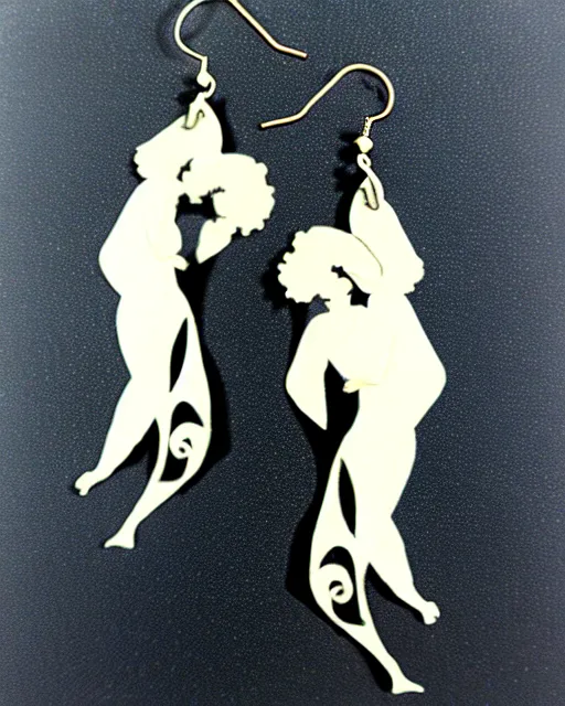 Image similar to aubrey beardsley, the climax, 2 d lasercut earrings,