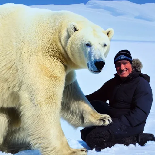 Image similar to Joe Manchin and a polar bear as best friends in the arctic; digital art; 4k,