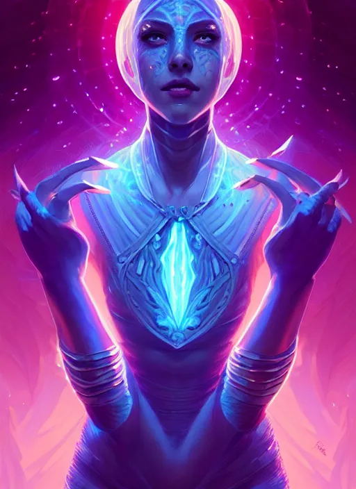 Image similar to a knight faceless glowing liquefied stardust adventurer, dnd fantasy character, full body portrait, glowing neon skin, magical aura, ultra realistic, intricate, elegant, highly detailed, digital painting, artstation, smooth, sharp, focus, illustration, art by artgerm and greg rutkowski and alphonse mucha and dan mumford, sacred geometry