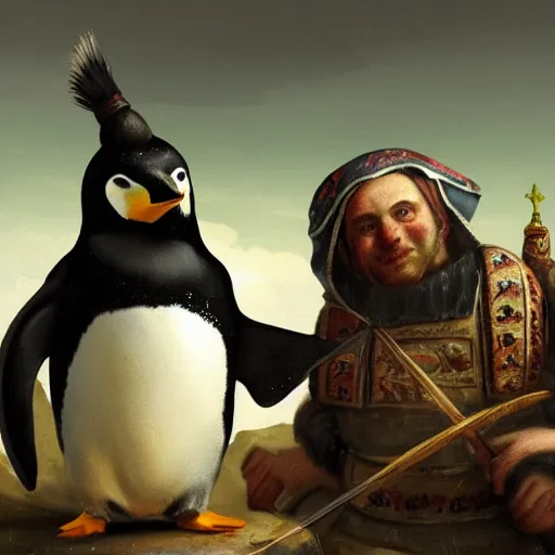 Image similar to penguin conquistadors in rome, artstation, history, nature, goya