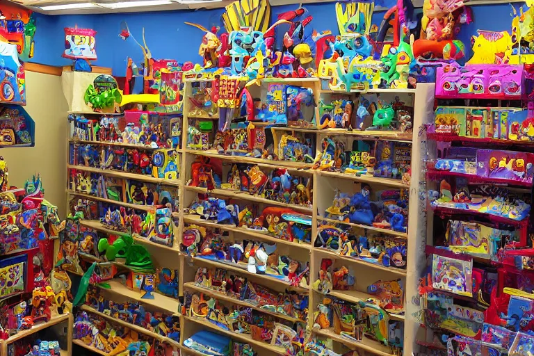 Image similar to photo of a toy store for wizards, magical toys