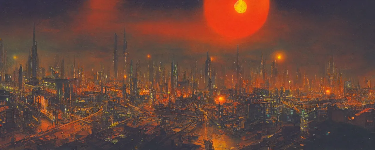 Image similar to awe inspiring bruce pennington cityscape, digital art painting of 1 9 6 0 s, old japan at night, 4 k, matte