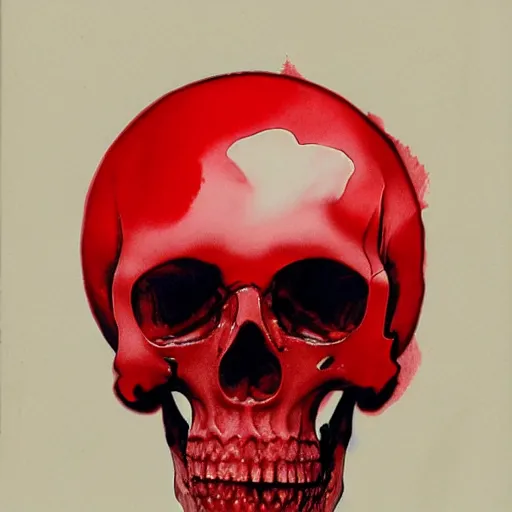 Image similar to turbulent transparent red liquid inside in a transparent skull, alex maleev