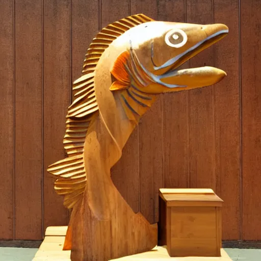 Image similar to huge wooden statue of a fish