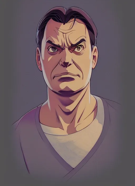 Prompt: art viktor orban, sad expression, t - shirt, modern casual clothing, natural lighting, path traced, highly detailed, high quality, cartoon, digital painting, by don bluth and ross tran and studio ghibli and alphonse mucha