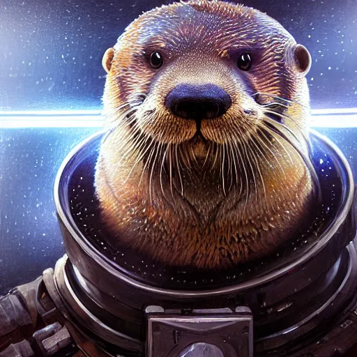 Prompt: hyperrealistic portrait of an athropomorphic otter wearing an astronaut outfit, bladerunner street, art of elysium by jeremy mann and alphonse mucha, fantasy art, photo realistic, dynamic lighting, artstation, poster, volumetric lighting, very detailed face, 4 k, award winning, cinematic lighting