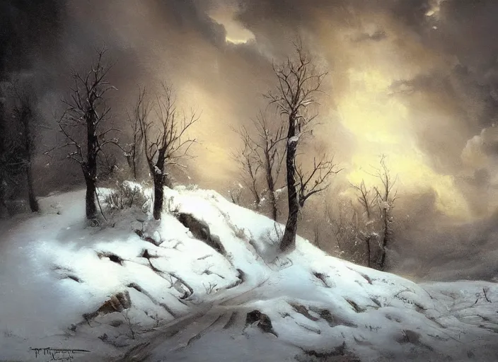 Image similar to oil painting, snow blizzard, beautiful cinematic light, american romanticism by gericault, creation by tyler edlin