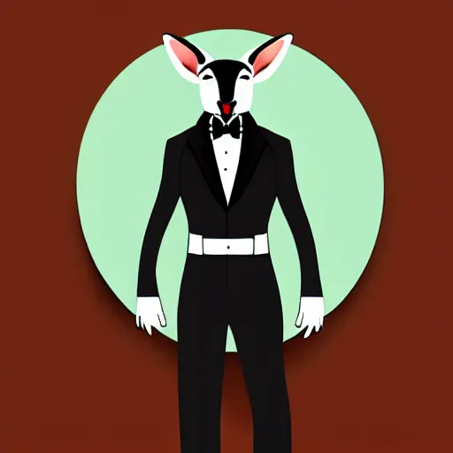 Image similar to spy kangaroo, in a strict suit with bowtie, like james bond, avatar image, digital art, minimalism