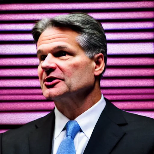 Image similar to fbi director Christopher wray in a clown costume, photo 85mm, f/1.3