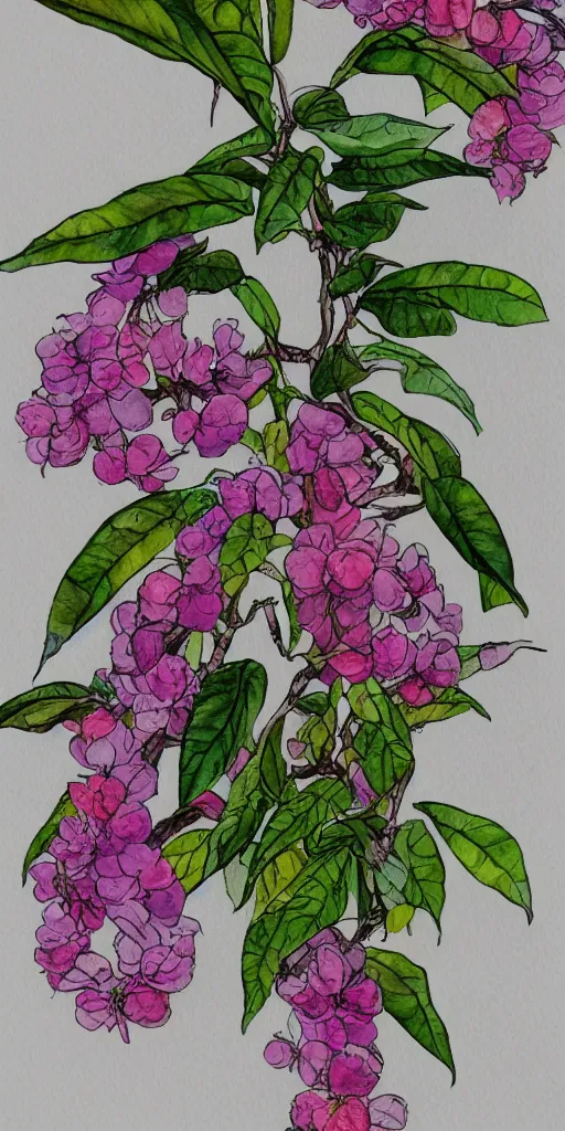 Prompt: water color and pen, high resolution, detailed, trending on artstation, tea plant