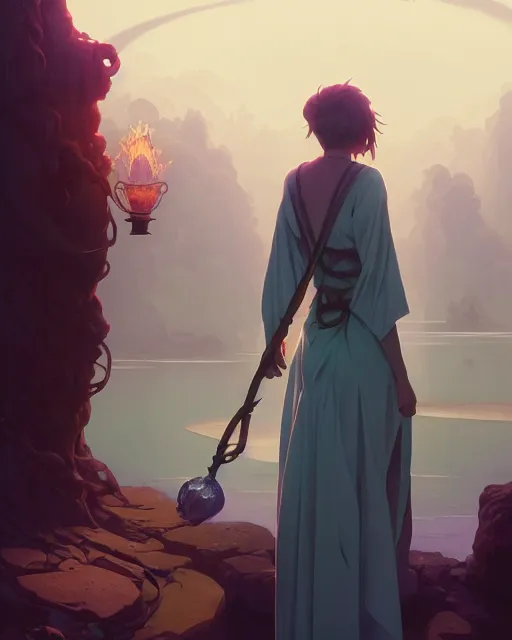 Image similar to highly detailed vfx portrait of a mage casting a water spell, unreal engine, greg rutkowski, loish, rhads, beeple, makoto shinkai and lois van baarle, ilya kuvshinov, rossdraws, tom bagshaw, alphonse mucha, global illumination, detailed and intricate environment