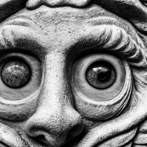 Prompt: weeping angel striking, close - up fish eye lense