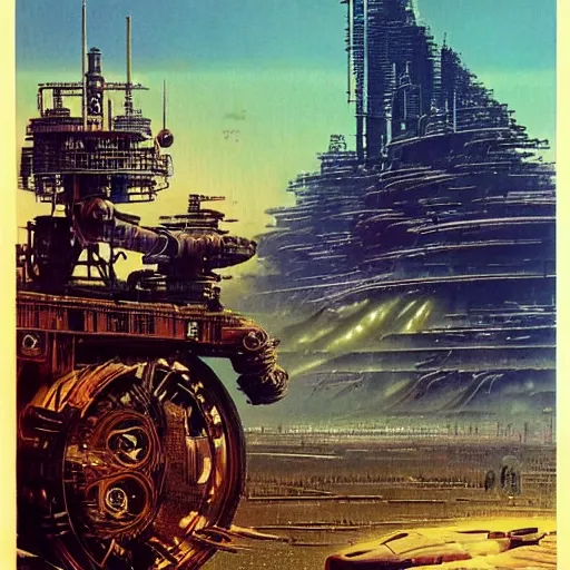 Prompt: sci - fi, dystopian bounty hunter, art by bruce pennington