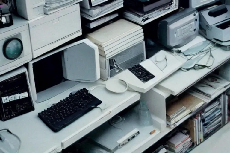 Image similar to apart organization inspo in porcelain, in 2 0 5 5, y 2 k cybercore, low - light photography, bathed in the glow of a crt monitor, still from a ridley scott movie