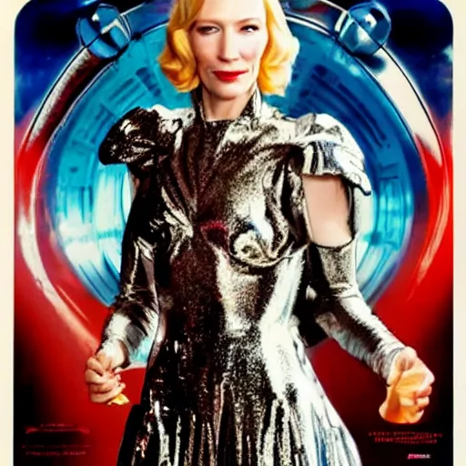 Image similar to cate blanchett ,retro, scifi, movie poster,