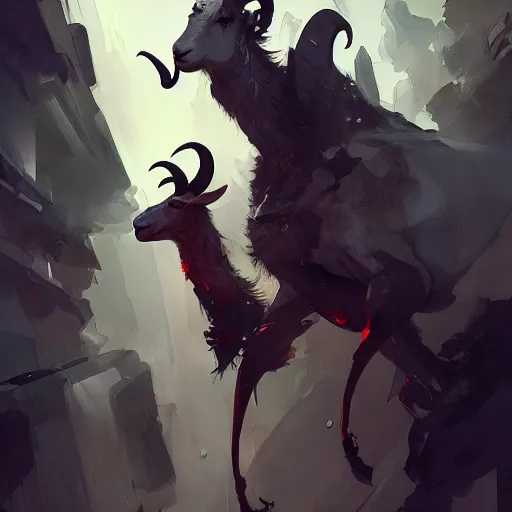 Image similar to concept art of goat, highly detailed painting by dustin nguyen, akihiko yoshida, greg tocchini, greg rutkowski, cliff chiang, 4 k resolution, trending on artstation, 8 k