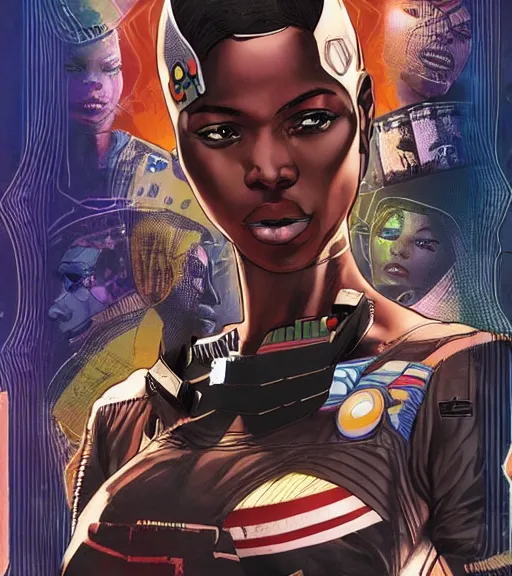 Image similar to african female android, by MARVEL comics and Sandra Chevrier, 4k