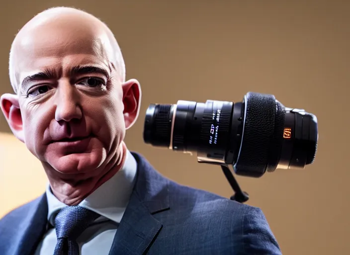 Image similar to photo still of jeff bezos entering creative mode, 8 k, studio lighting bright ambient lighting key light, 8 5 mm f 1. 8