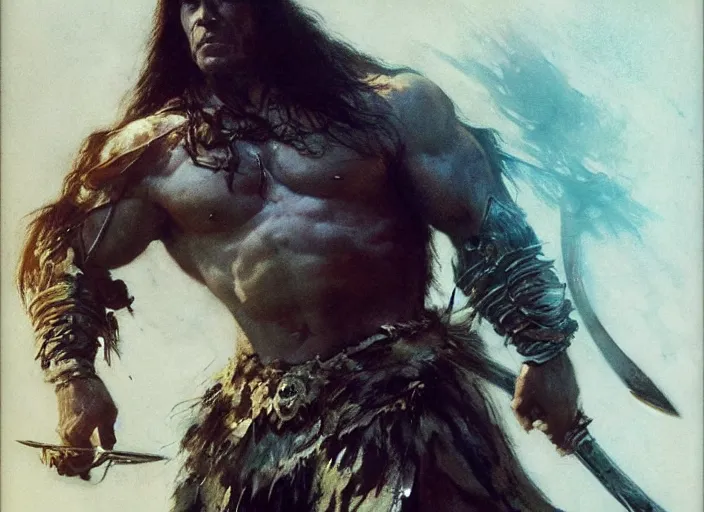 Image similar to conan the barbarian, intricate, elegant, highly detailed, vivid colors, john park, frazetta, sparth, ruan jia, jeffrey catherine jones