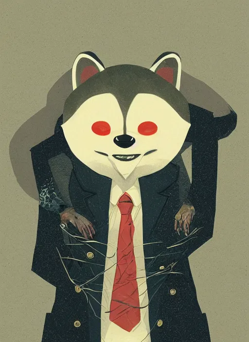 Image similar to an illustration portrait of an anthropomorphic raccoon mob boss, by victo ngai, by stephen gammell, by george ault, in the style of animal crossing, artstation