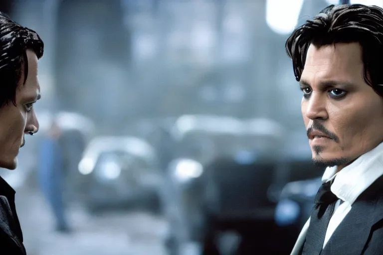 Image similar to film still of Johnny Depp as Bruce Wayne in The Dark Knight, 4k