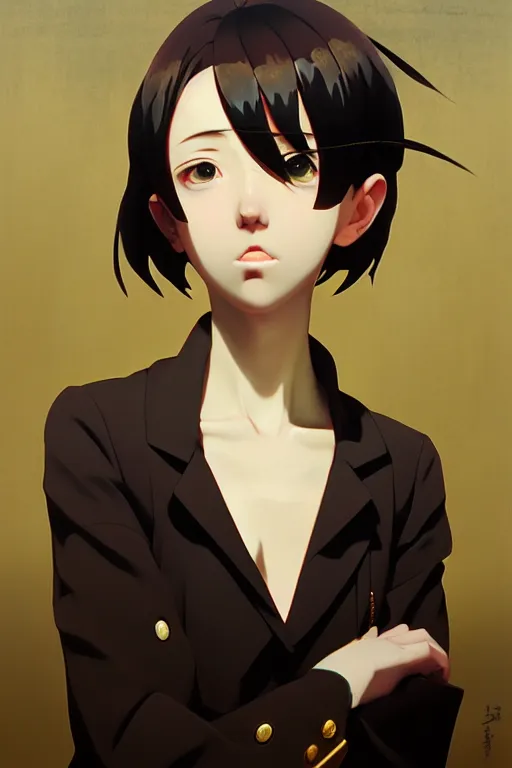 Image similar to baroque oil painting of key visual portrait concept art of rich anime capitalist girl, brutalist, dark fantasy, rule of thirds golden ratio, fake detail, trending pixiv fanbox, acrylic palette knife, style of makoto shinkai studio ghibli genshin impact jamie wyeth james gilleard greg rutkowski chiho aoshima