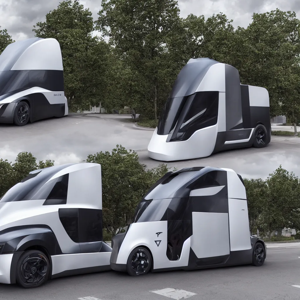 Image similar to tesla cybertruck on a street,