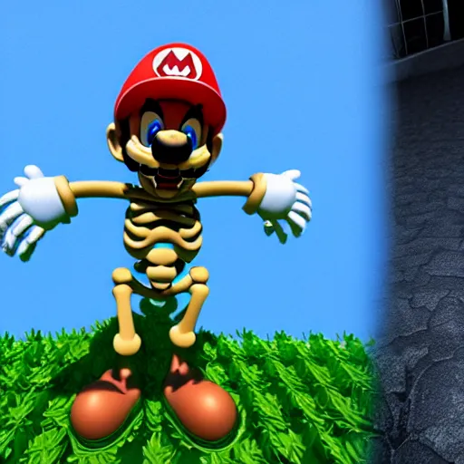Image similar to A skeleton in the game Super Mario 64, rendered in unreal engine, highly detailed, vray