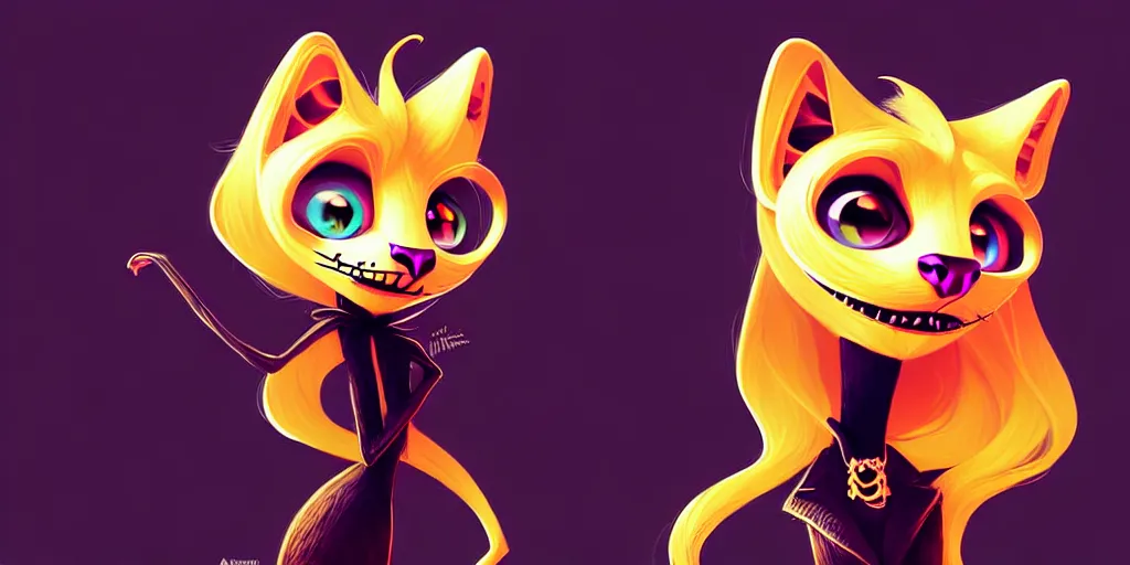 Image similar to curved perspective, extreme narrow, extreme fisheye, digital art of a female marten animal cartoon character wearing jewlery with blonde hairstyle by anton fadeev from nightmare before christmas