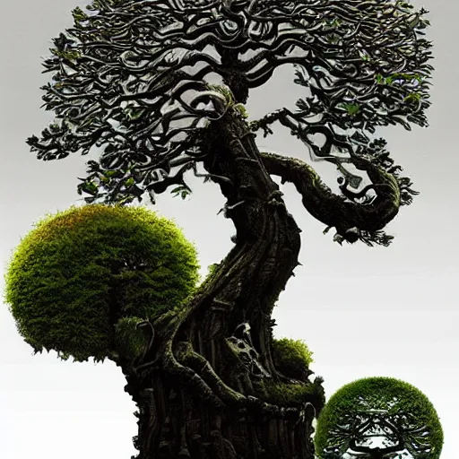 Prompt: a detailed cybernetic symbiosis bonsai tree made of motherboards, by sparth and jeff simpson and james oughtibridge, famous hyperrealism artists, unreal engine, tree of life, bonsai