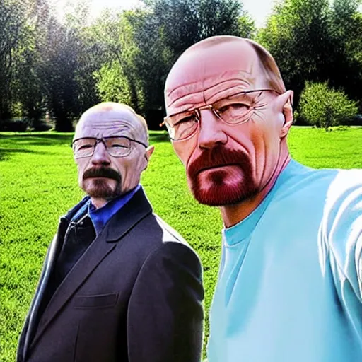 Prompt: walter white and putin in the park, selfie