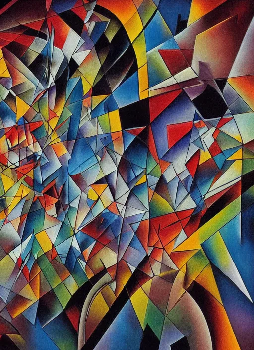 Image similar to A surreal painting of a shattered abstract cubism 3d origami cityscape made of expressive abstract exploded calligraphy font in a tunnel-like 3 point perspective by hr giger and Vladimir kush by dali by kandinsky, 3d, realistic shading, complimentary colors, neon tint, aesthetically pleasing composition, masterpiece, 4k, 8k, ultra realistic, super realistic,