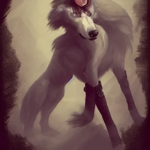 Image similar to a girl riding a wolf, trending on artstation