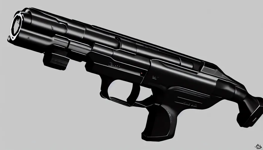 Image similar to extremely detailed ultra realistic photographic side view minimalist magnum pistol coilgun, detailed trigger, chemically propelled, battery, smooth streamline, battery and wires, railgun, chemrail, gauss, elegant sleek smooth body, white paint, smooth utopian design, ultra high quality, octane, artstation, destiny, warframe, terminator