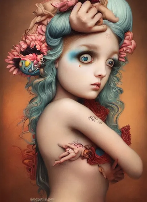 Prompt: pop surrealism, lowbrow art, realistic cute bikini girl painting, japanese street fashion, hyper realism, muted colours, rococo, natalie shau, loreta lux, tom bagshaw, mark ryden, trevor brown style,